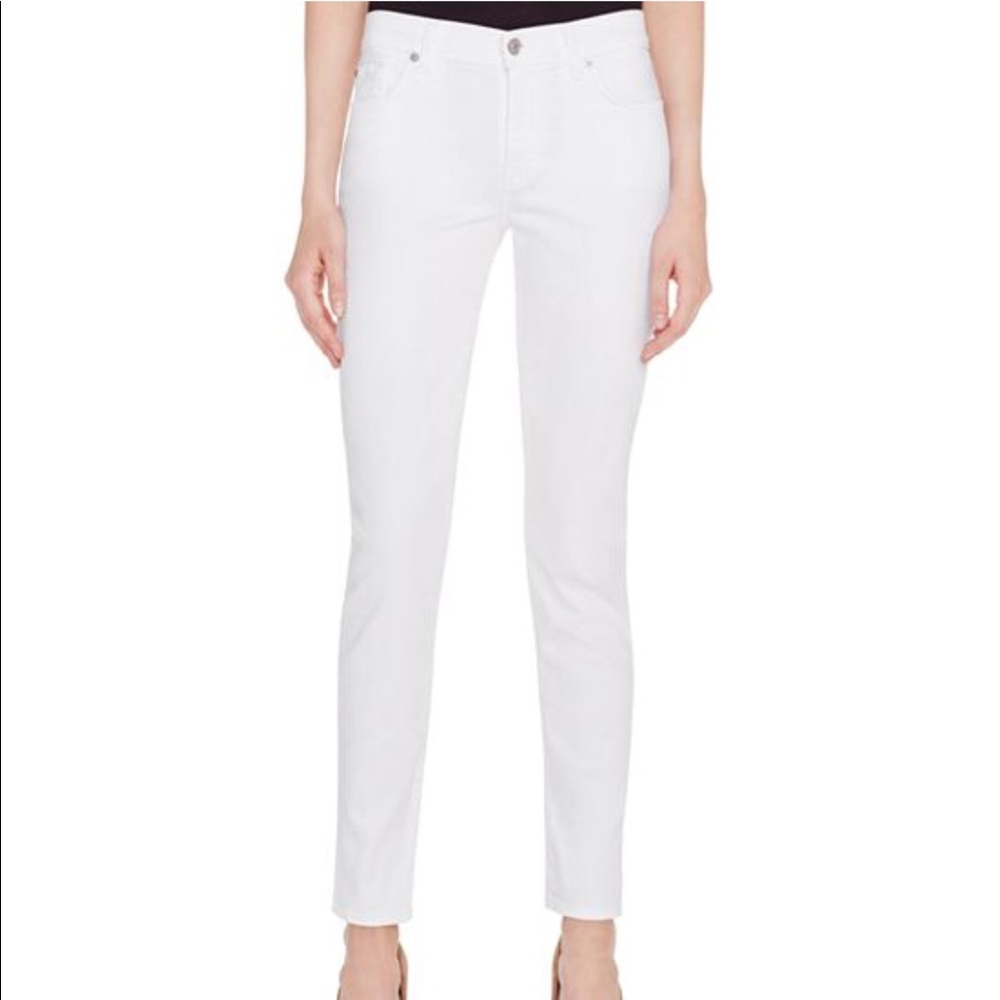 7 for All Mankind white stretch skinny jeans